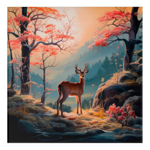 Enchanting Autumn Deer Forest Scene Design Acrylic Print