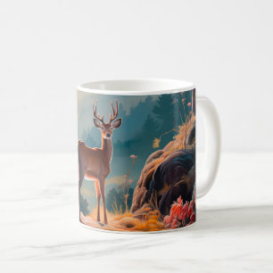 Enchanting Autumn Deer Forest Scene Design Coffee Mug