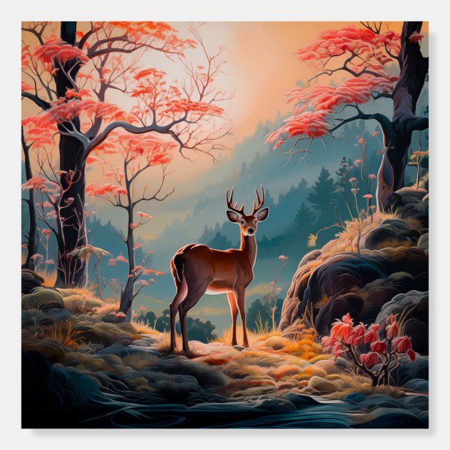 Enchanting Autumn Deer Forest Scene Design Foam Board (Front)