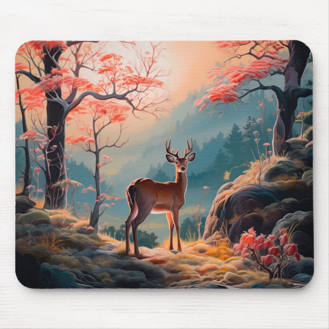 Enchanting Autumn Deer Forest Scene Design Mouse Pad (Front)