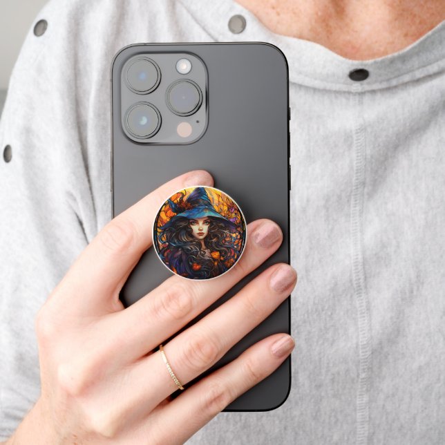 Enchanting Autumn Witch Stained Glass Phone Grip (Hand)