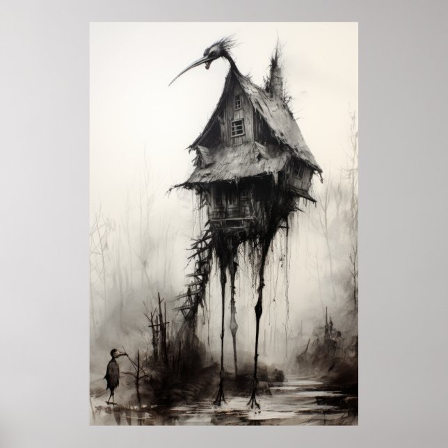 Enchanting Baba Yaga's Hut Poster with Majestic Bl (Front)