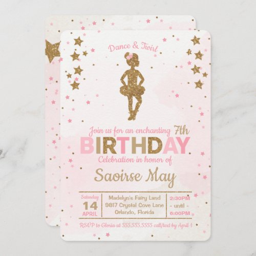 Enchanting Ballerina Sparkle Birthday Invitation