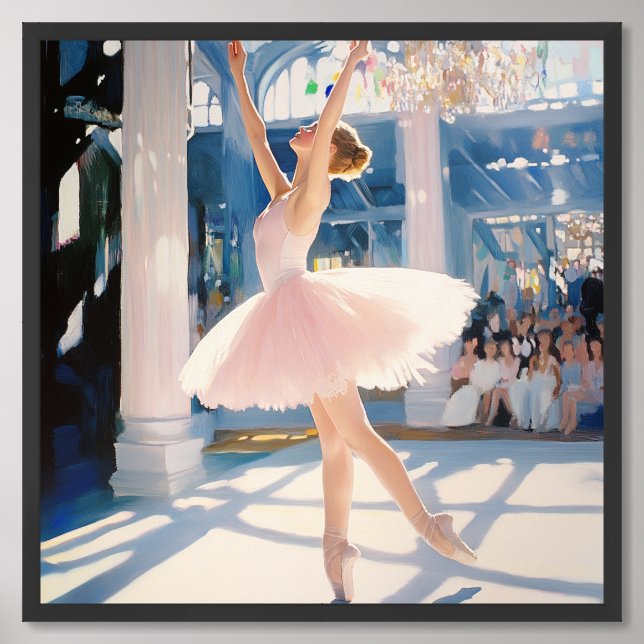Enchanting Ballet Bliss: Graceful Art in Soft Pink Framed Art (Framed Front)