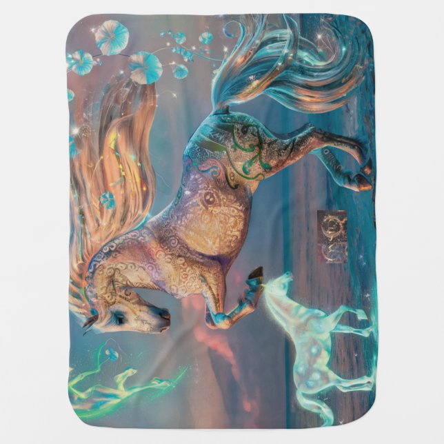 Enchanting Beach Horses Baby Blanket (Front)