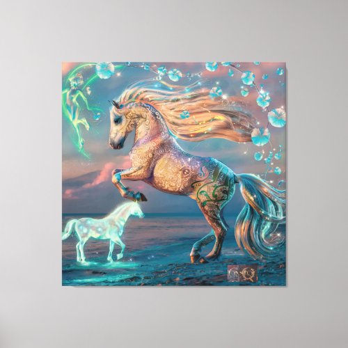 Enchanting Beach Horses Canvas Art 