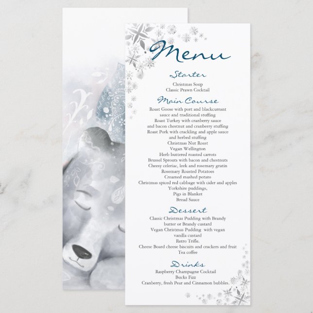 Enchanting bear and girl snowflakes Festive   Menu (Front/Back)
