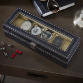 Enchanting Black Engraved Leather Watch Case (Front)