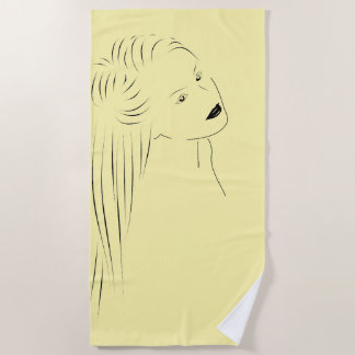 Enchanting Black Line Art Female Visual Beach Towel