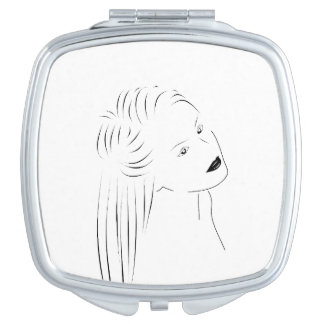 Enchanting Black Line Art Female Visual Compact Mirror