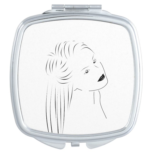 Enchanting Black Line Art Female Visual Compact Mirror (Front)