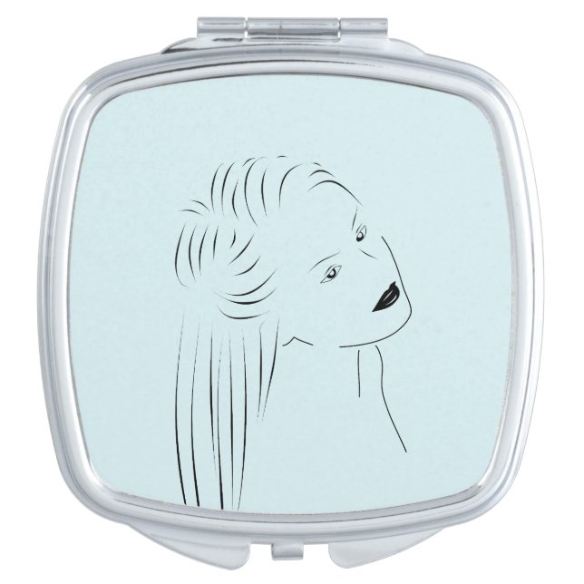 Enchanting Black Line Art Female Visual Compact Mirror (Front)