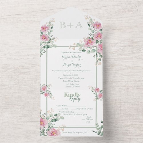Enchanting Blossoms All in One Wedding Invitation