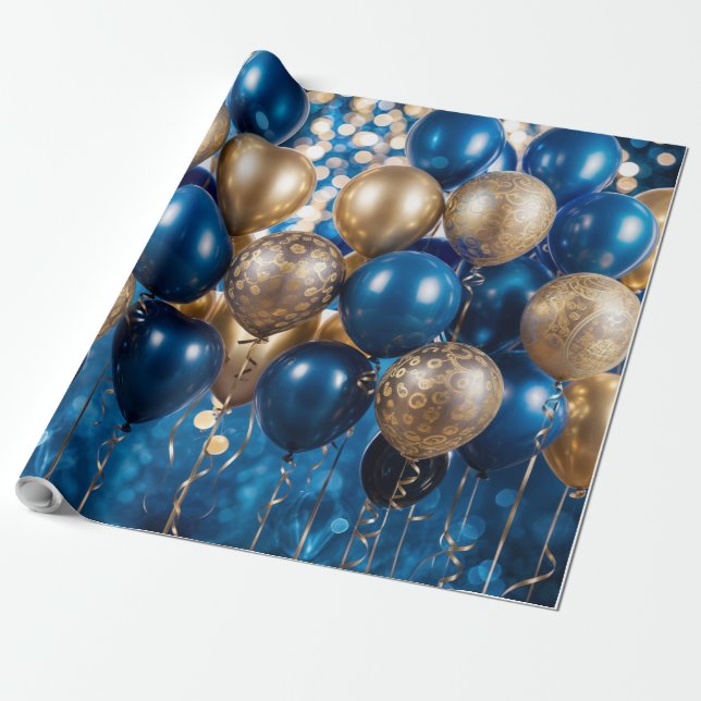 Enchanting Blue and Gold Gift Wrapping Paper  (Unrolled)