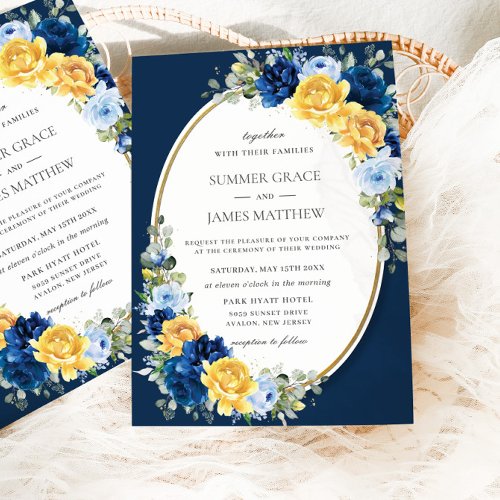 Enchanting Blue and Yellow Floral Wedding  Invitation