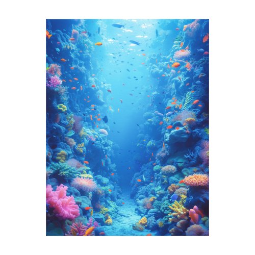 Enchanting Blue Depths and Coral Hues Canvas Print