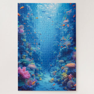 Enchanting Blue Depths and Coral Hues Jigsaw Puzzle