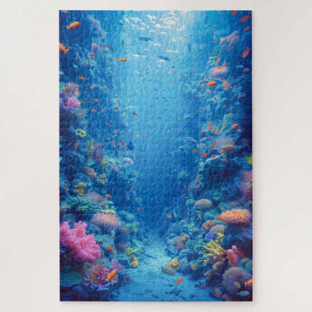 Enchanting Blue Depths and Coral Hues Jigsaw Puzzle (Vertical)