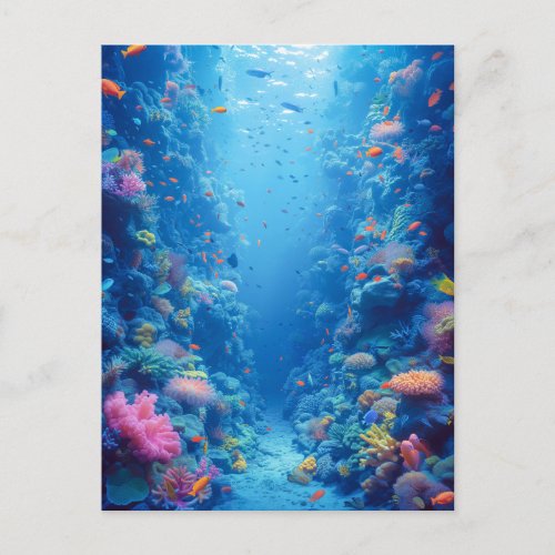 Enchanting Blue Depths and Coral Hues Postcard
