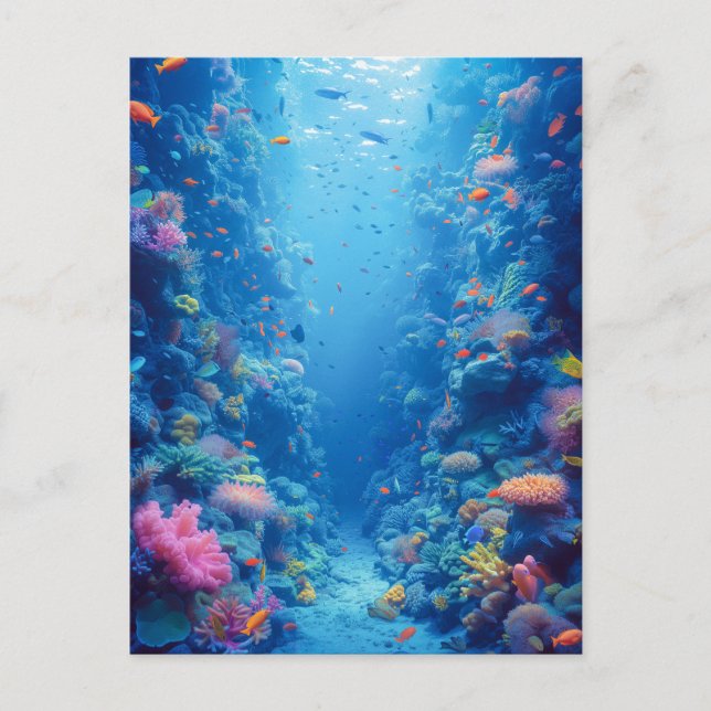 Enchanting Blue Depths and Coral Hues Postcard (Front)