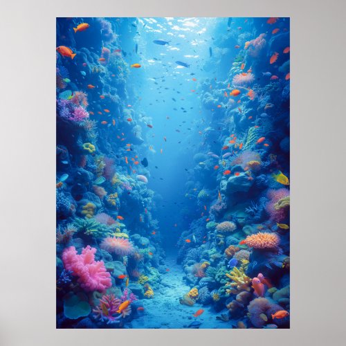 Enchanting Blue Depths and Coral Hues Poster