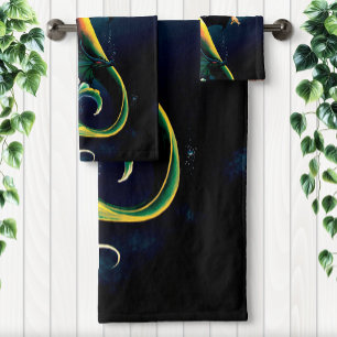 Enchanting Blue Fantasy Mermaid Dragon Bath Towel Set