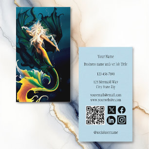 Enchanting Blue Fantasy Mermaid Dragon Business Card