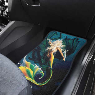 Enchanting Blue Fantasy Mermaid Dragon Car Floor Mat