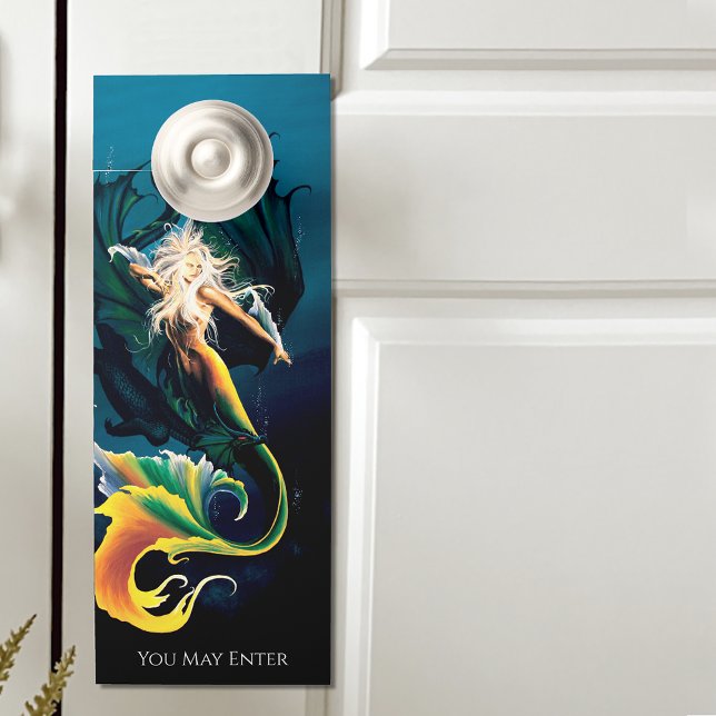 Enchanting Blue Fantasy Mermaid Dragon Door Hanger (Creator Uploaded)