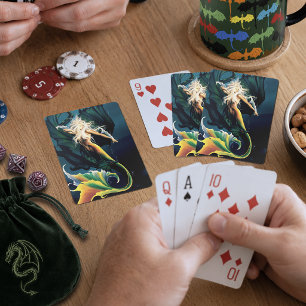 Enchanting Blue Fantasy Mermaid Dragon Poker Cards