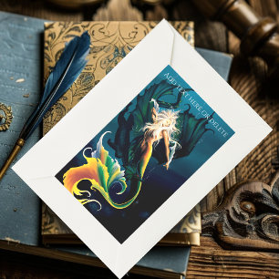 Enchanting Blue Fantasy Mermaid Dragon Rectangular Sticker