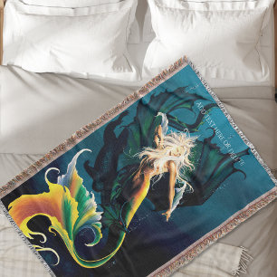 Enchanting Blue Fantasy Mermaid Dragon Throw Blanket