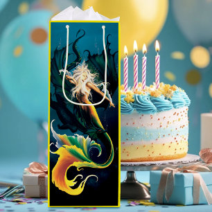 Enchanting  Blue Fantasy Mermaid Dragon Wine Gift Bag