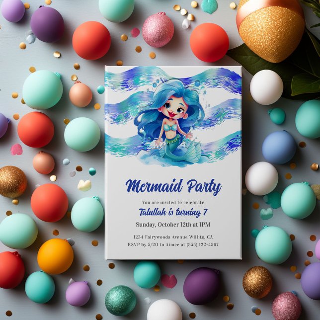 Enchanting Blue Mermaid Kids Birthday Party Invitation (Creator Uploaded)