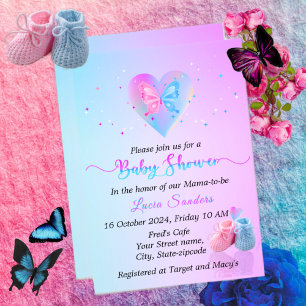 Enchanting Blue & Pink Butterfly Baby Shower Invitation