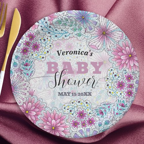 Enchanting Bohemian Meadow Flowers Baby Shower Paper Plates