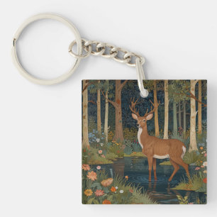 Enchanting boho rustic forest woodland deer art keychain