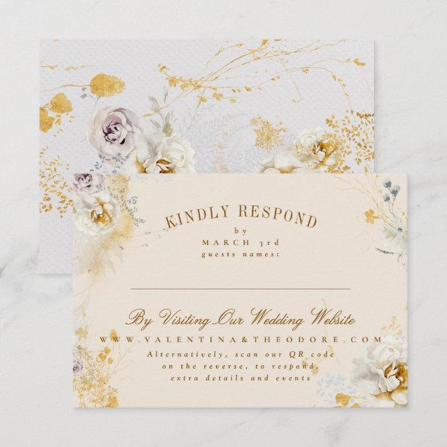 enchanting botanical wreath online wedding website RSVP card (Front/Back)
