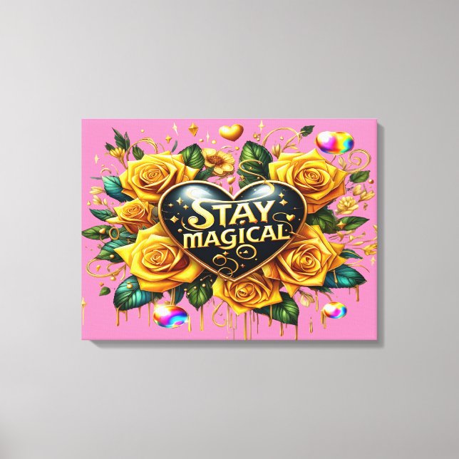 Enchanting Bouquet of Golden Roses And Heart24x18 Canvas Print (Front)