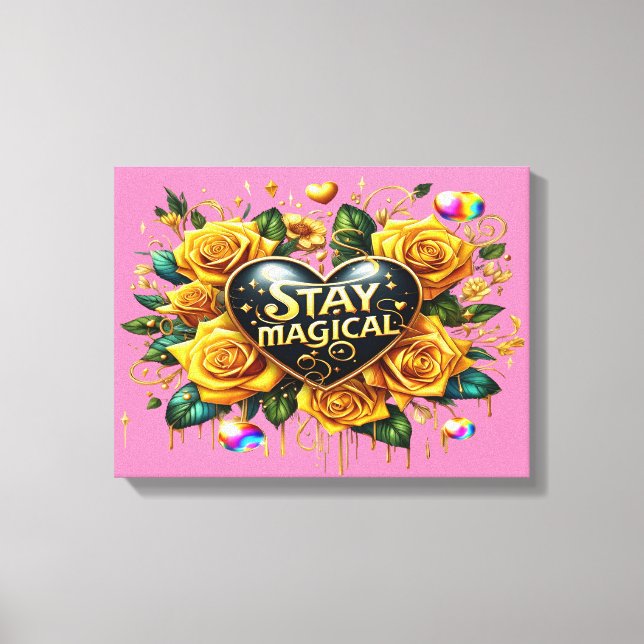 Enchanting Bouquet of Golden Roses And Heart 16x12 Canvas Print (Front)