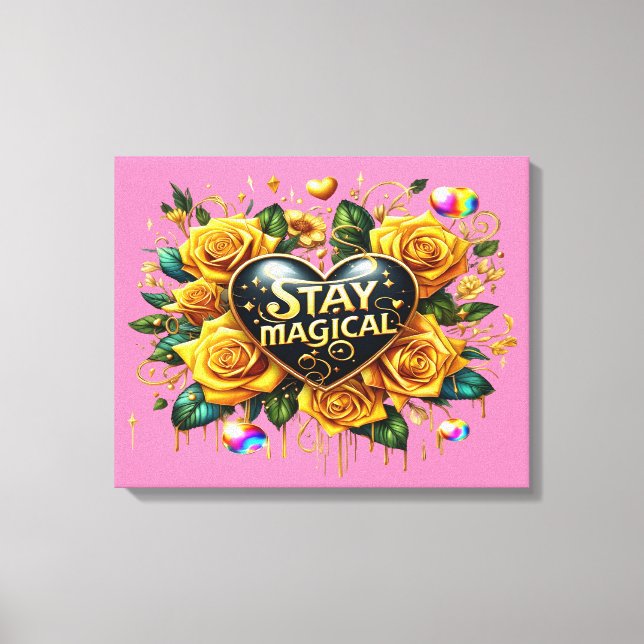 Enchanting Bouquet of Golden Roses And Heart 20x16 Canvas Print (Front)