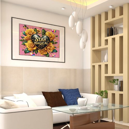 Enchanting Bouquet of Golden Roses And Heart 20x16 Poster
