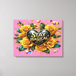 Enchanting Bouquet of Golden Roses And Heart 24x18 Canvas Print