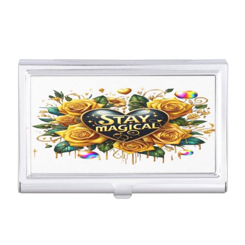 Enchanting Bouquet of Golden Roses And Heart  Business Card Case