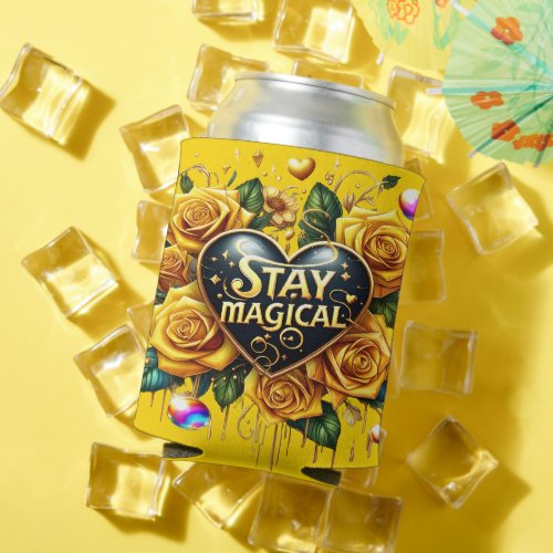Enchanting Bouquet of Golden Roses And Heart  Can Cooler