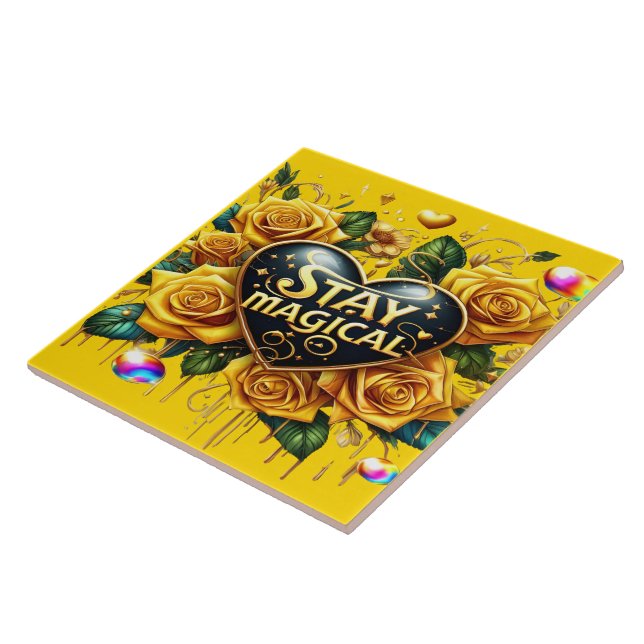 Enchanting Bouquet of Golden Roses And Heart  Ceramic Tile (Side)