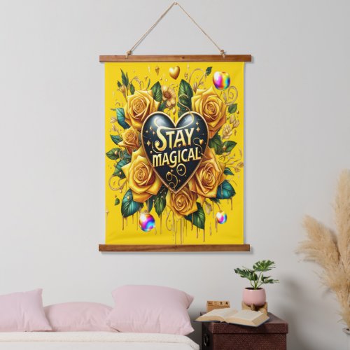 Enchanting Bouquet of Golden Roses And Heart  Hanging Tapestry