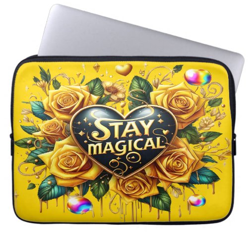 Enchanting Bouquet of Golden Roses And Heart  Laptop Sleeve