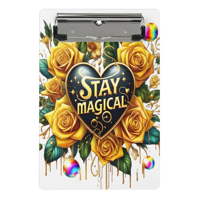 Enchanting Bouquet of Golden Roses And Heart  Mini Clipboard (Front)