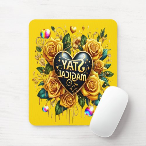 Enchanting Bouquet of Golden Roses And Heart  Mouse Pad